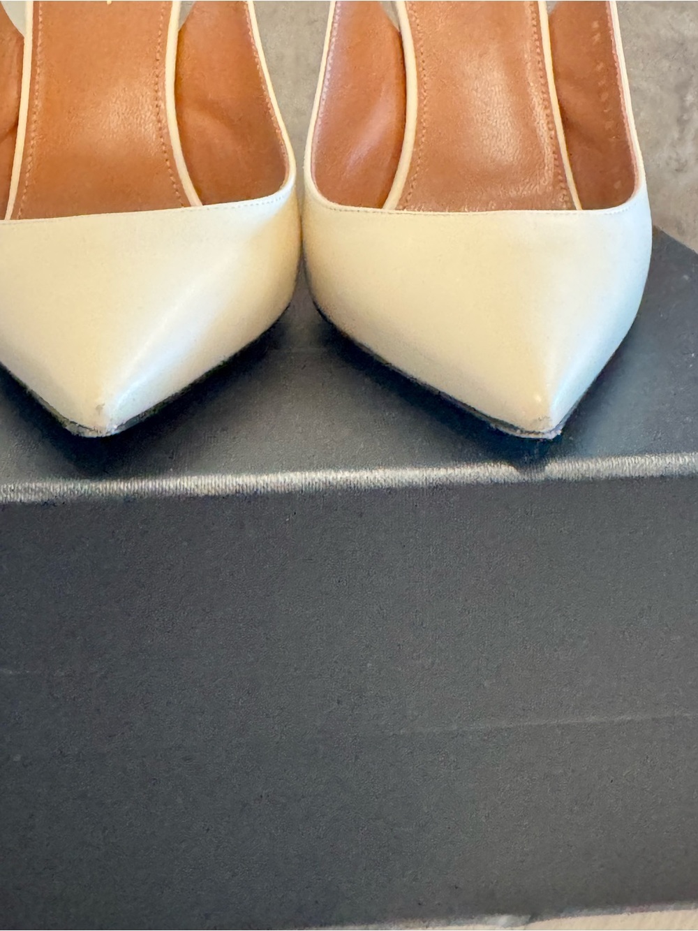 Saint Laurent YSL Opyum 100mm Ivory Slingback Pumps YSL Logo Heel - Picture 10 of 14